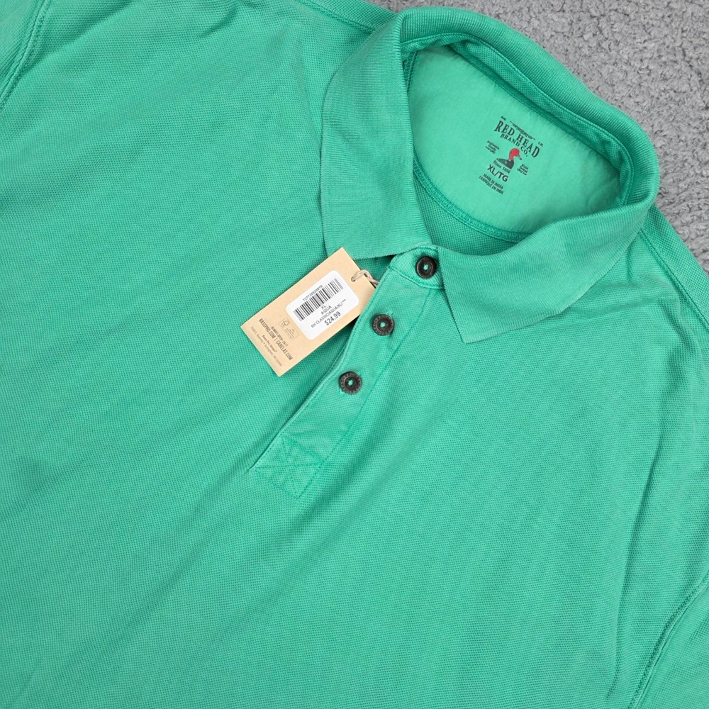 RedHead Polo Shirt Mens XL Aqua Green Pique Cotton Short Sleeve